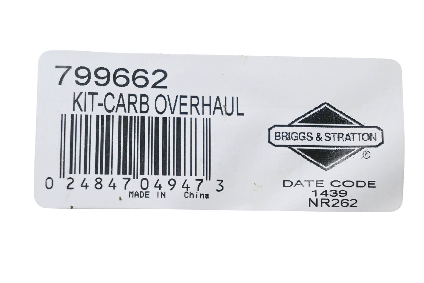 New OEM Briggs & Stratton 799662 Carburetor Overhaul Kit NOS