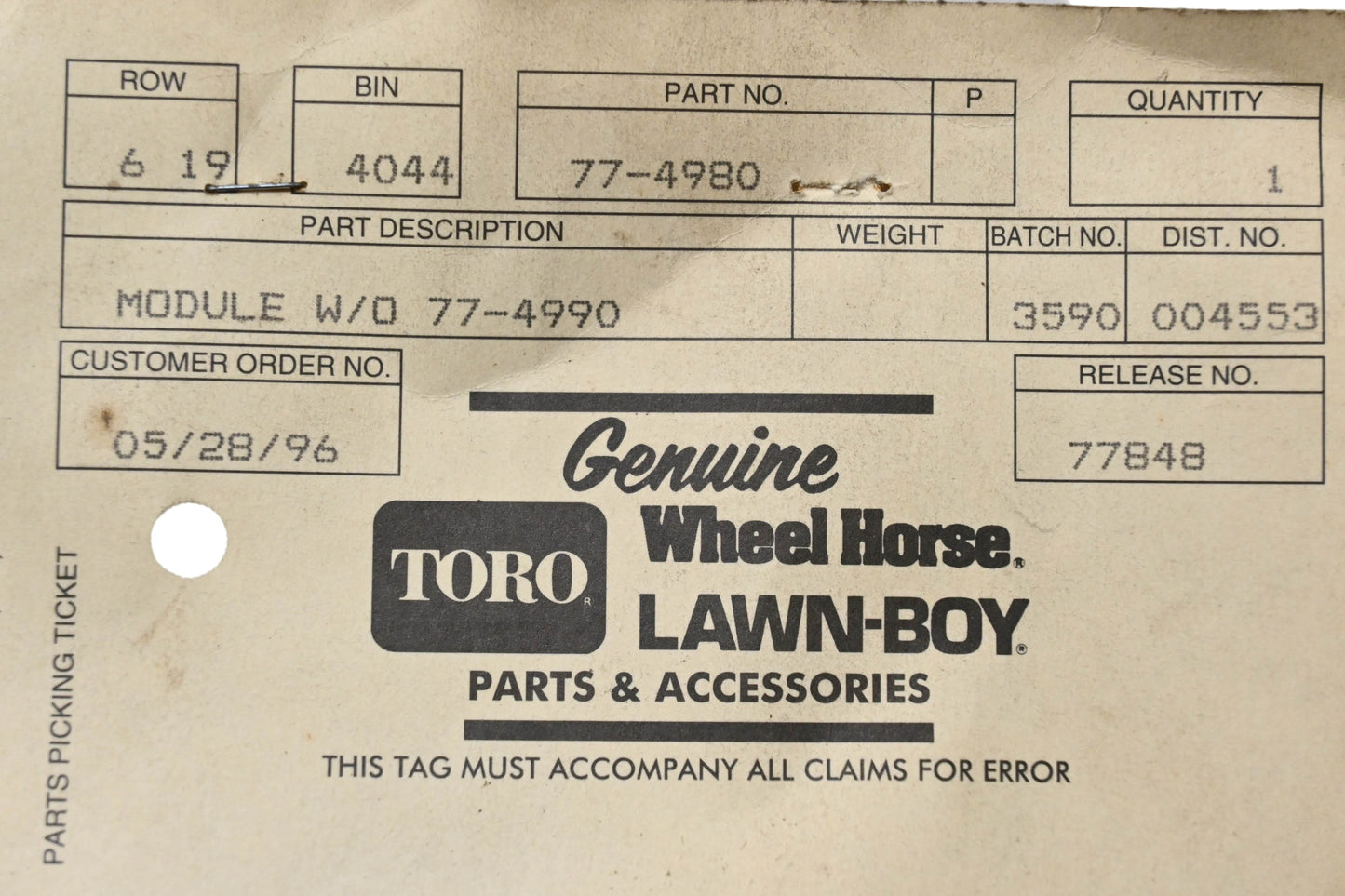 Toro 77-4980 Interlock Module NOS