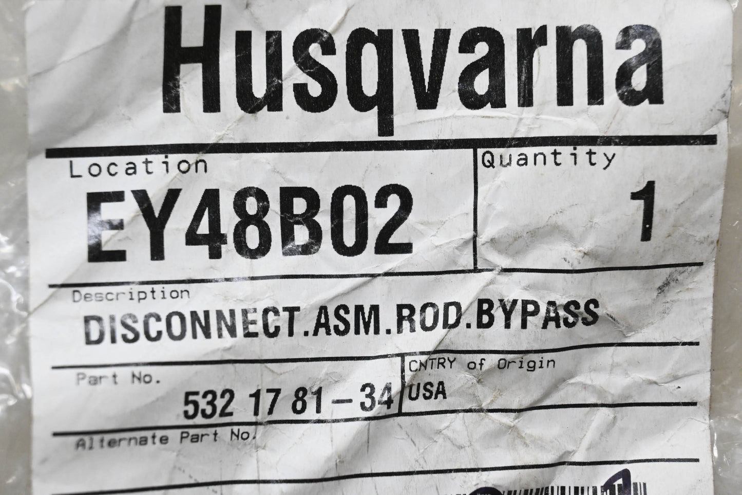 New OEM Husqvarna 532 17 81-34, 532178134 Disconnect Rod Assembly NOS