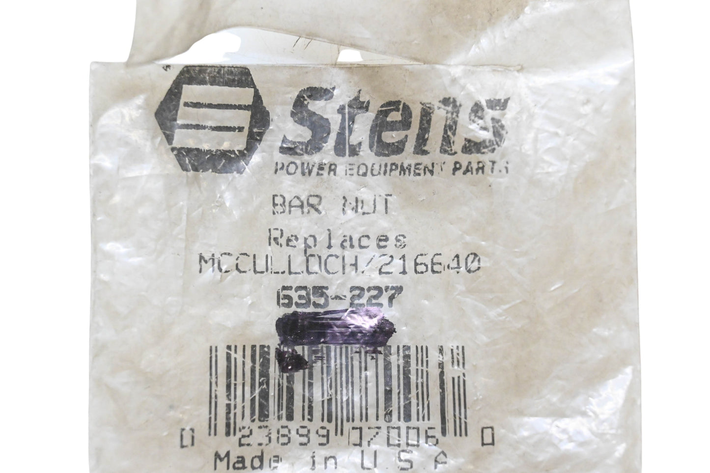 Stens 635-227, 216640 Bar Nut NOS