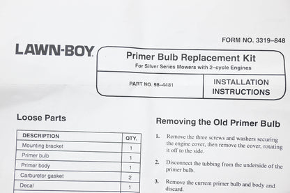 Toro 98-4481 Primer Bulb Kit NOS