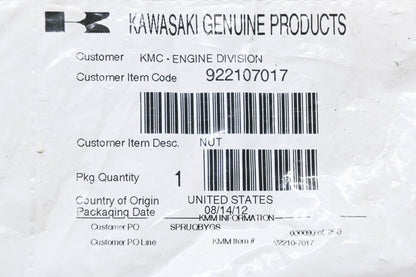 New OEM Kawasaki 922107017 Nut NOS