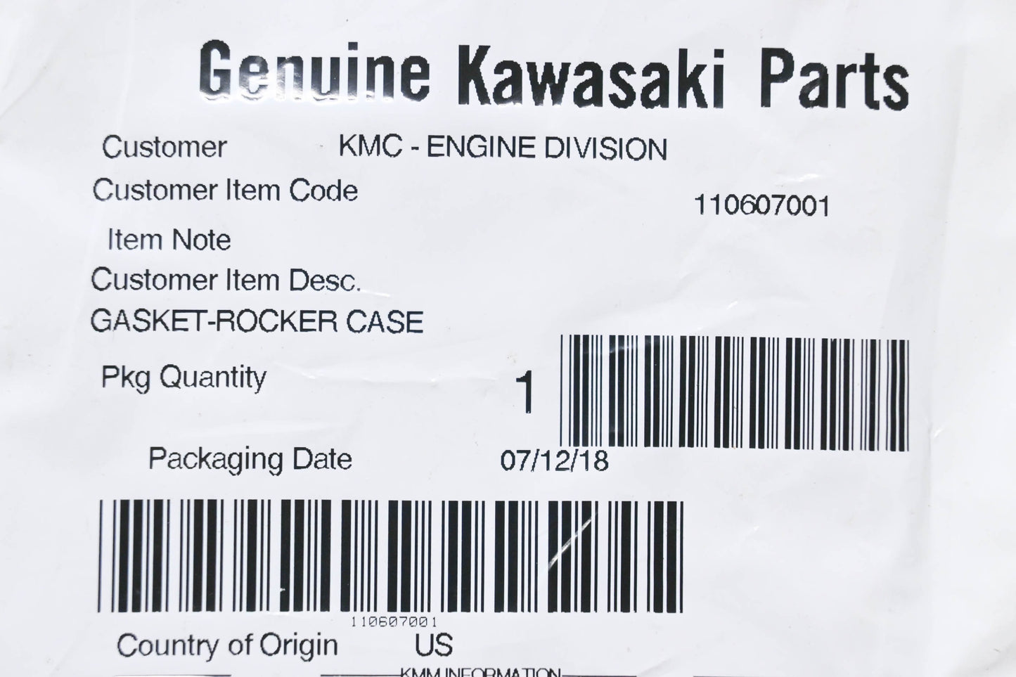 New OEM Kawasaki 110607001 Rocker Case Gasket NOS