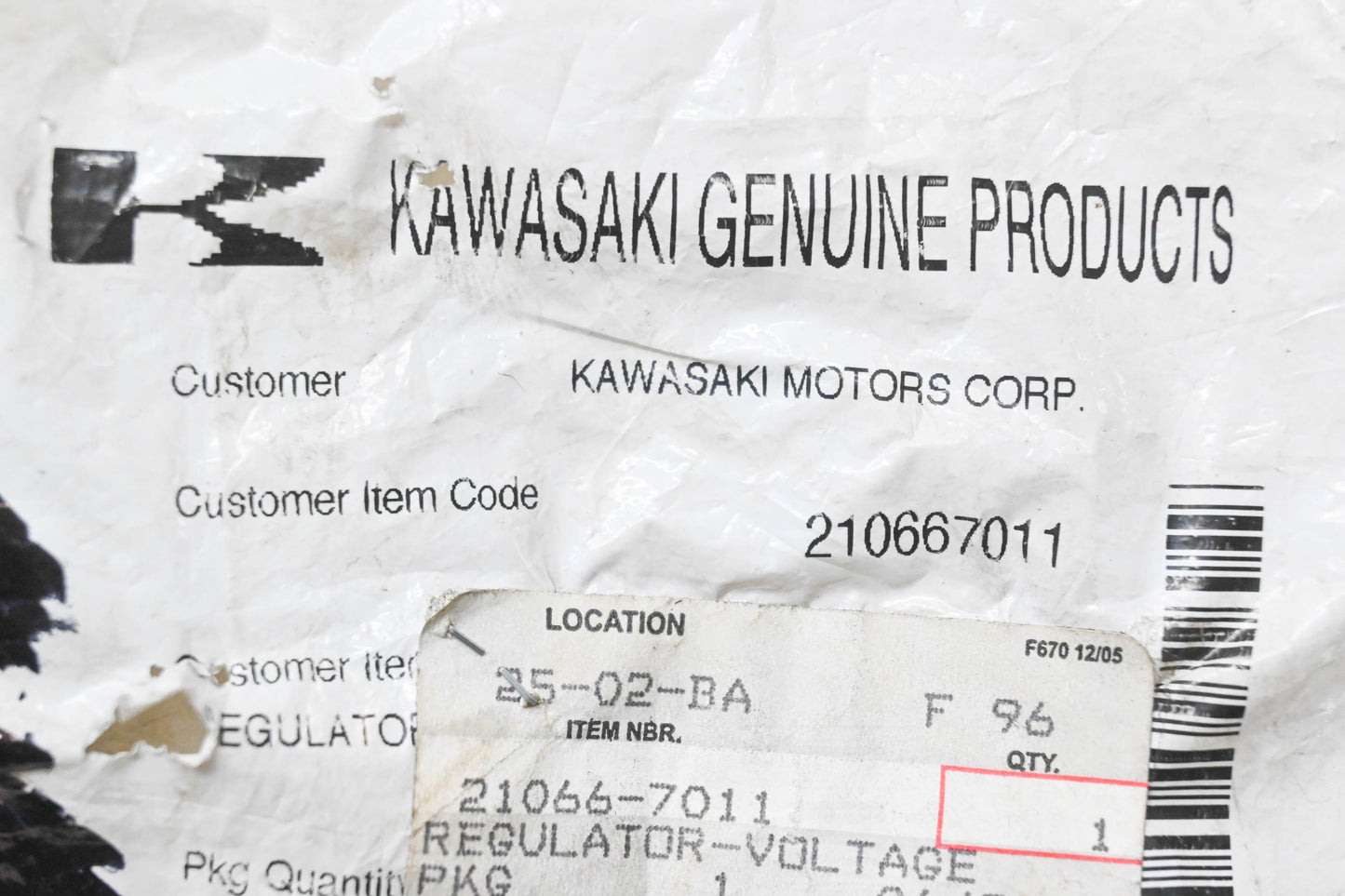 New OEM Kawasaki 210667011 Voltage Regulator NOS