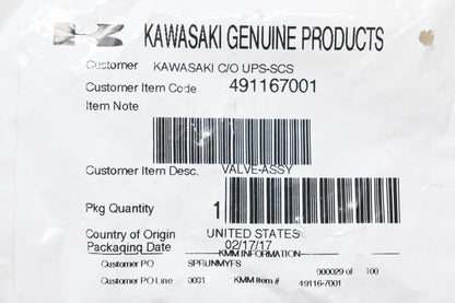 New OEM Kawasaki 491167001 Valve Assembly NOS