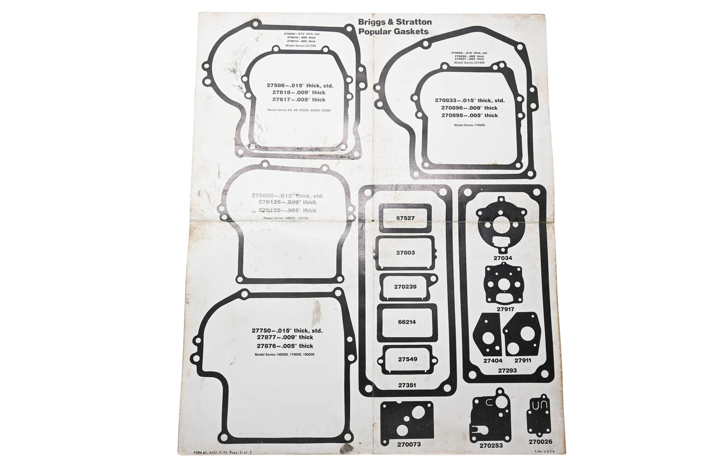 OEM Briggs & Stratton MS-5437 Popular Gaskets Guide Poster