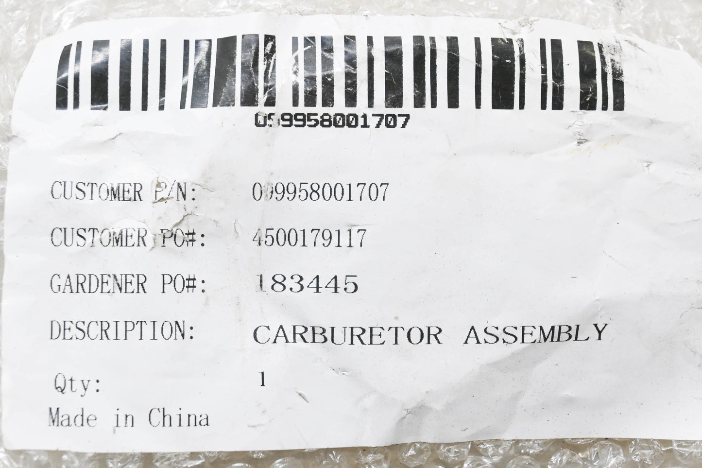 Ryobi 099958001707 Carburetor NOS