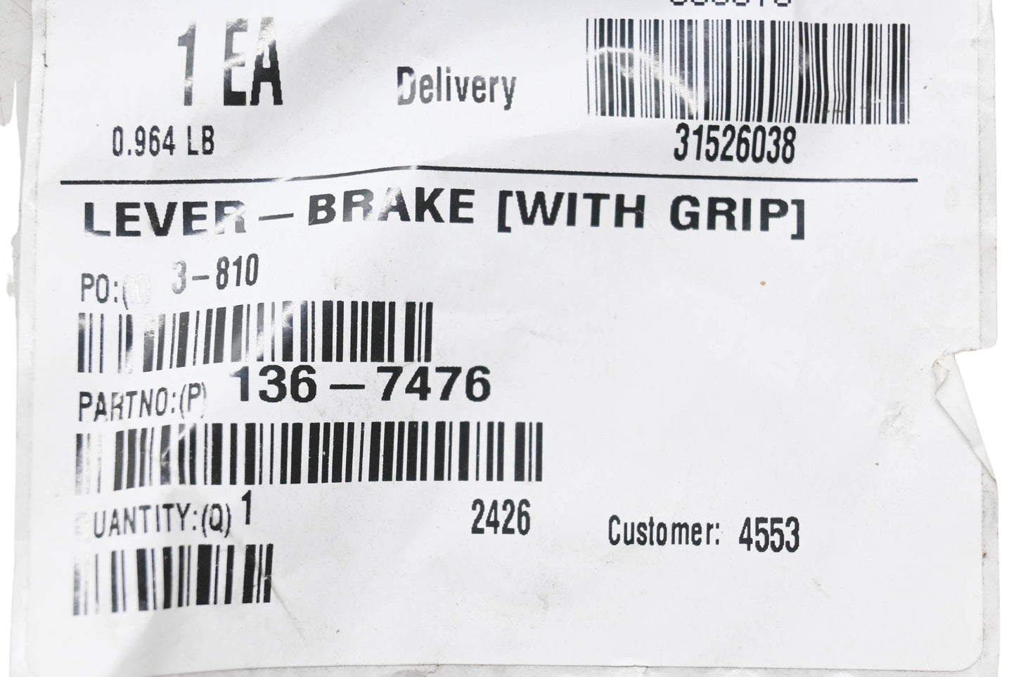 Toro 136-7476 Lever Brake NOS