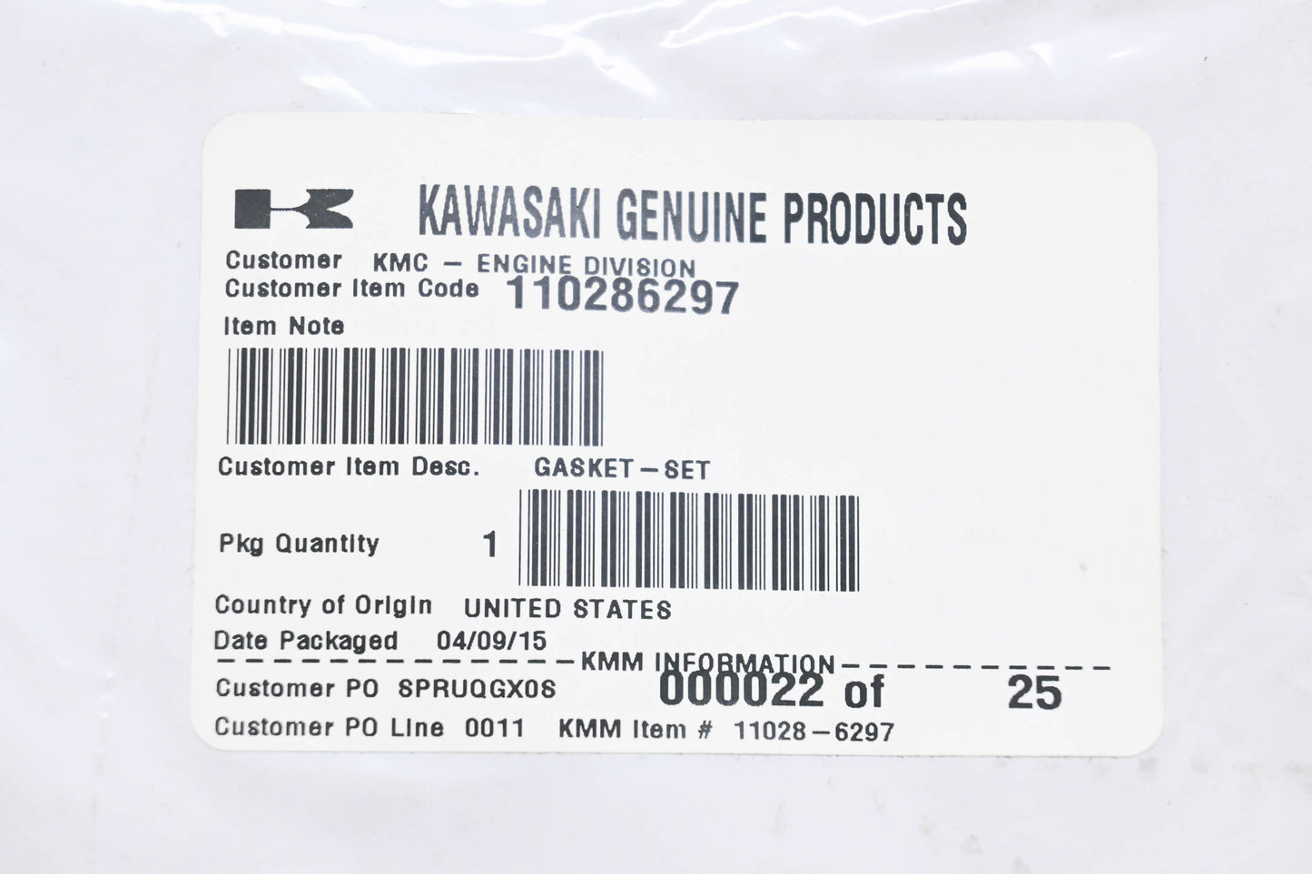 New OEM Kawasaki 110286297 Carburetor Gasket Kit NOS
