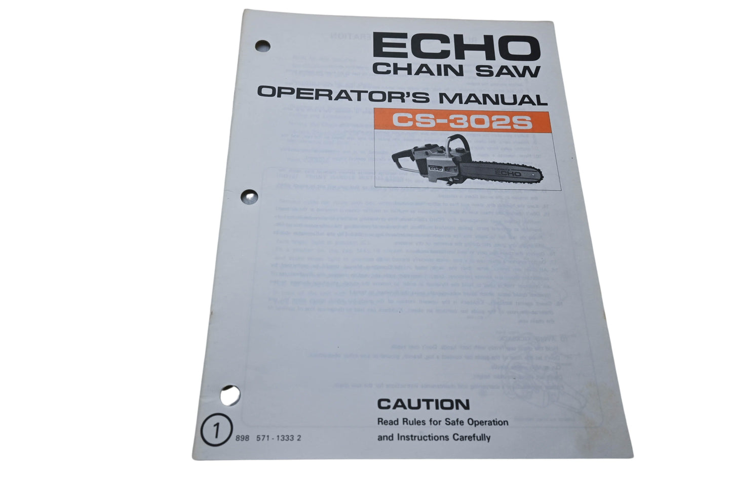 Kioritz Corporation 898 571-1333 2 Echo Chain Saw Operator's Manual CS-302S