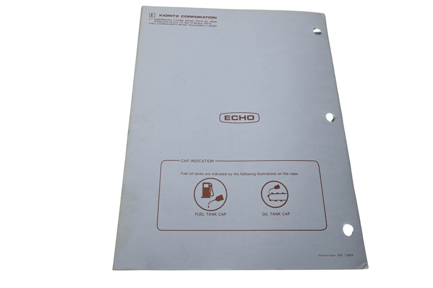 Kioritz Corporation 898 561-1513 1 Echo Chain Saw Operator's Manual CS-330EVL