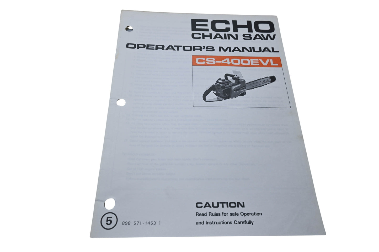 Kioritz Corporation 898 571-1453 1 Echo Chain Saw Operator's Manual CS-400EVL