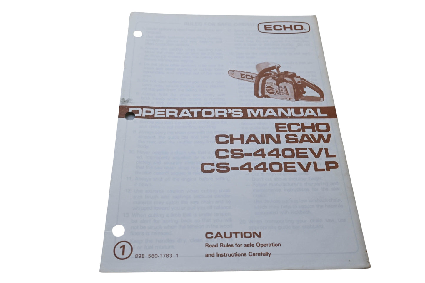 Kioritz Corporation 898 560-1783 1 Echo Operator's Manual Chain Saw CS-440EVL CS-440EVLP