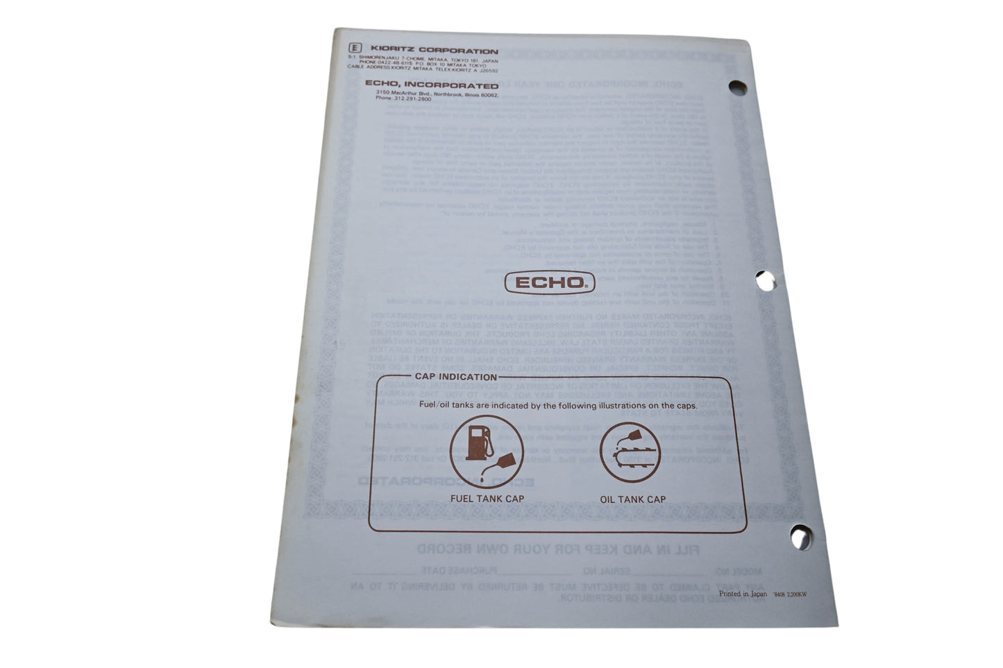Kioritz Corporation 898 560-1783 1 Echo Operator's Manual Chain Saw CS-440EVL CS-440EVLP