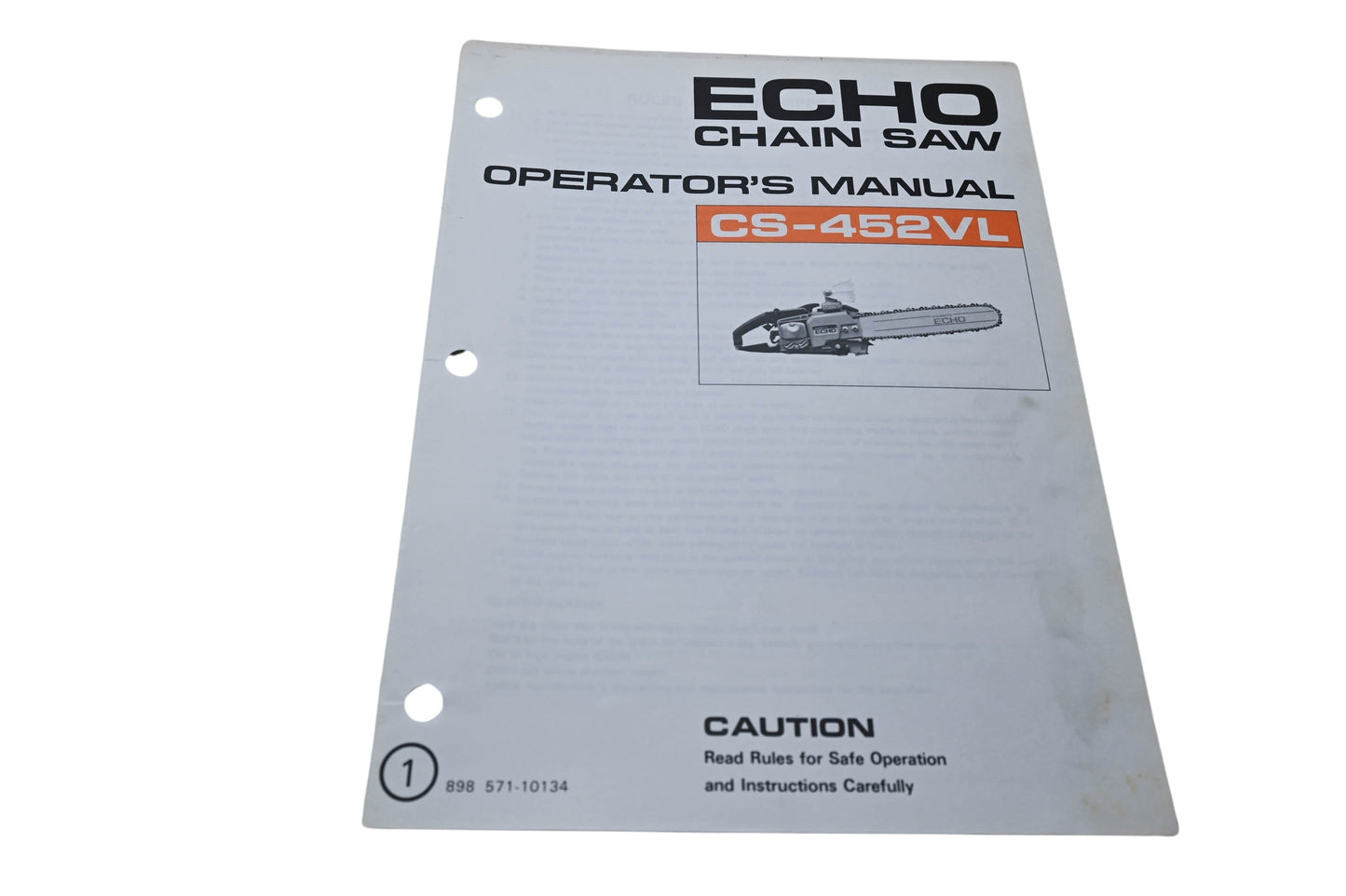 Kioritz Corporation 898 571-10134 Echo Chain Saw Operator's Manual CS-452VL
