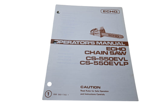 Kioritz Corporation 898 560-1793 1 Echo Operator's Manual Chain Saw CS-550EVL CS-550EVLP
