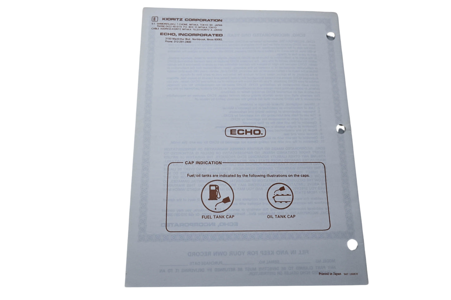 Kioritz Corporation 898 560-1793 1 Echo Operator's Manual Chain Saw CS-550EVL CS-550EVLP