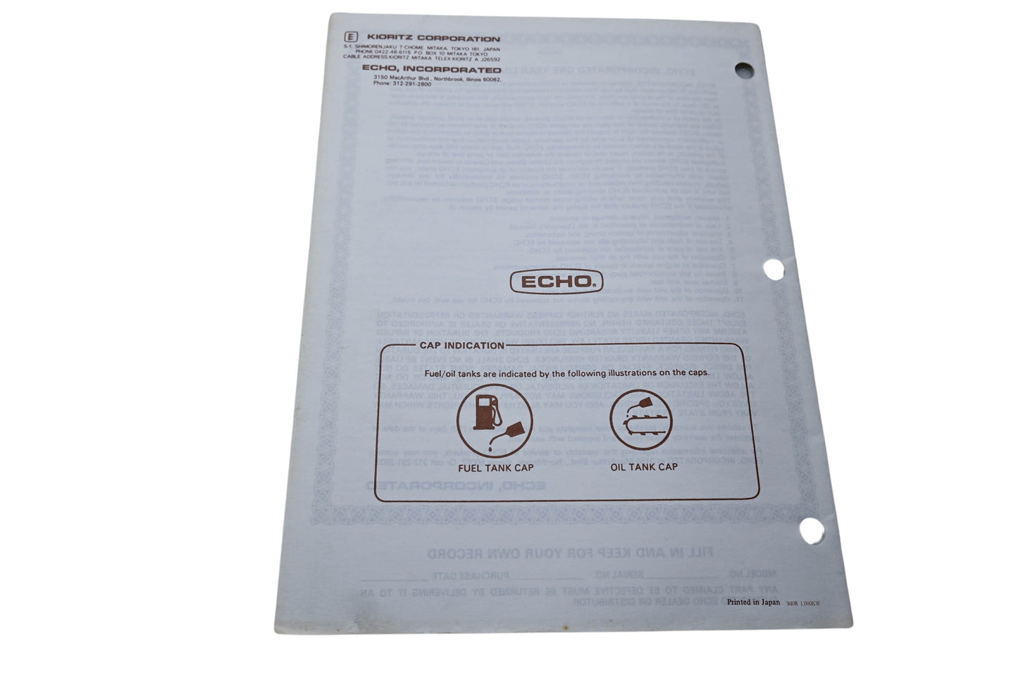 Kioritz Corporation 898 560-1843 0 Echo Operator's Manual Chain Saw CS-660EVL CS-660EVLP