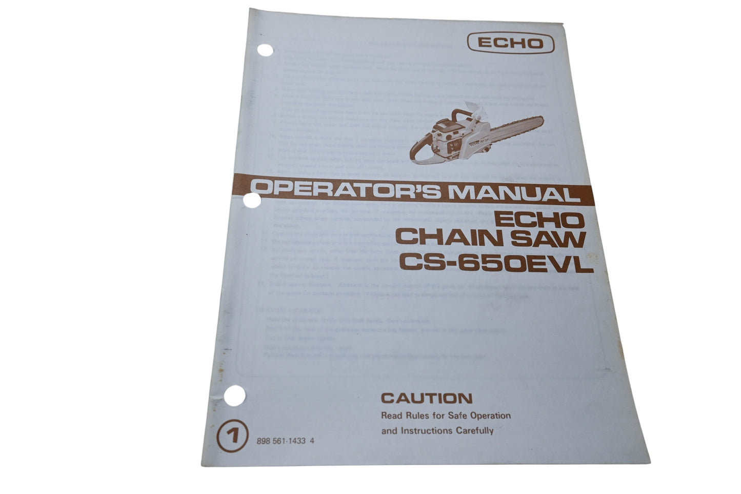 Kioritz Corporation 898 561-1433 4 Echo Operator's Manual Chain Saw CS-650EVL
