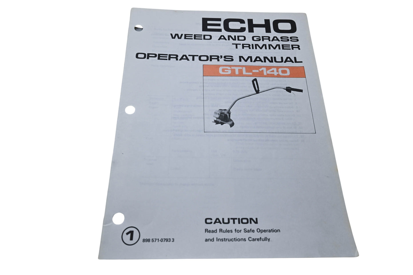 Kioritz Corporation 898 571-0793 3 Echo Weed & Grass Trimmer Operator's Manual GTL-140