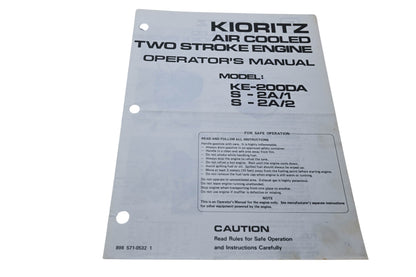 Kioritz Corporation 898 571-0532 1 Kioritz Air Cooled Two Stroke Engine Operator's Manual