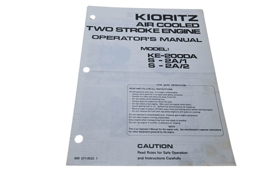 Kioritz Corporation 898 571-0532 1 Kioritz Air Cooled Two Stroke Engine Operator's Manual