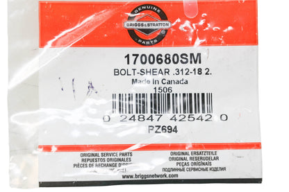 New OEM Briggs & Stratton 1700680SM Shear Bolt NOS