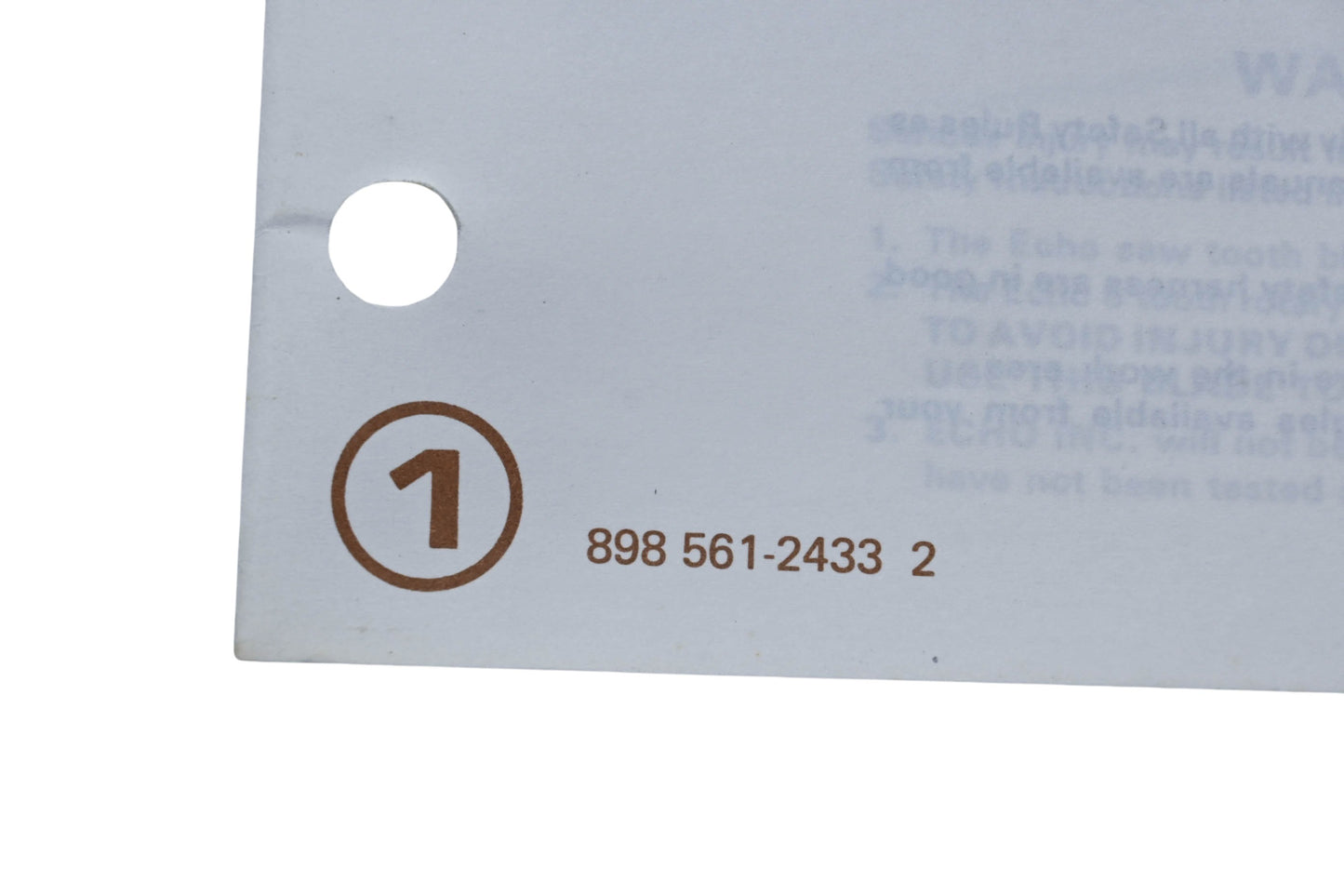 Kioritz Corporation 898 561-2433 2 Echo Operator's Manual Trimmer Brush Cutter SRM-300AE SRM-300AE/1