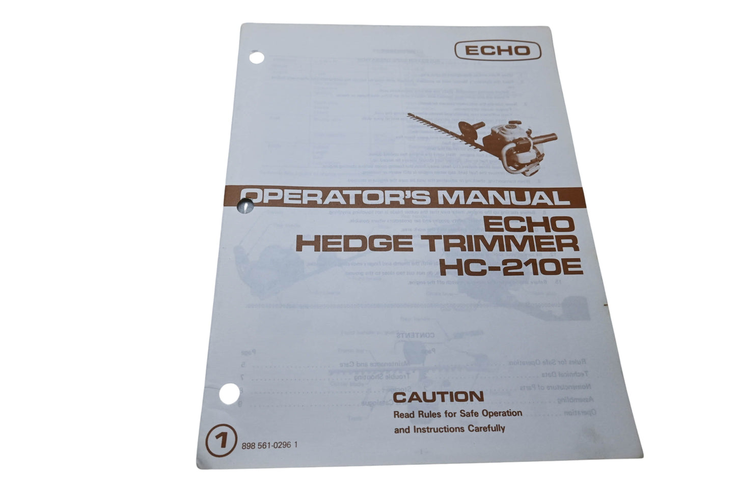 Kioritz Corporation 898 561-0296 1 Echo Operator's Manual Hedge Trimmer HC-210E