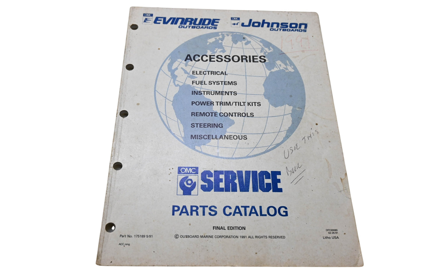 OMC 175189 Service Parts Catalog Accessories 1991