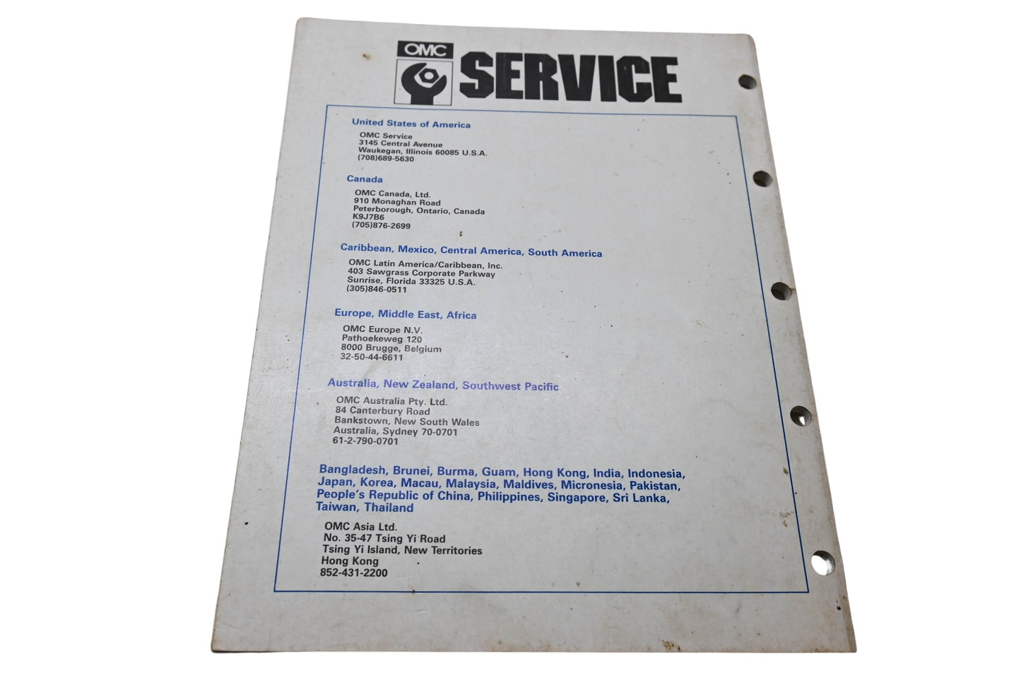 OMC 175189 Service Parts Catalog Accessories 1991
