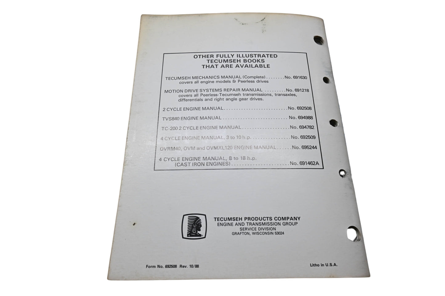 OEM Tecumseh 692508 Mechanic's Handbook Two Cycle Engines