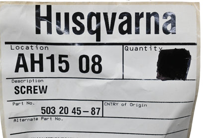 New OEM Husqvarna 503 20 45-87, 503204587 Screw NOS