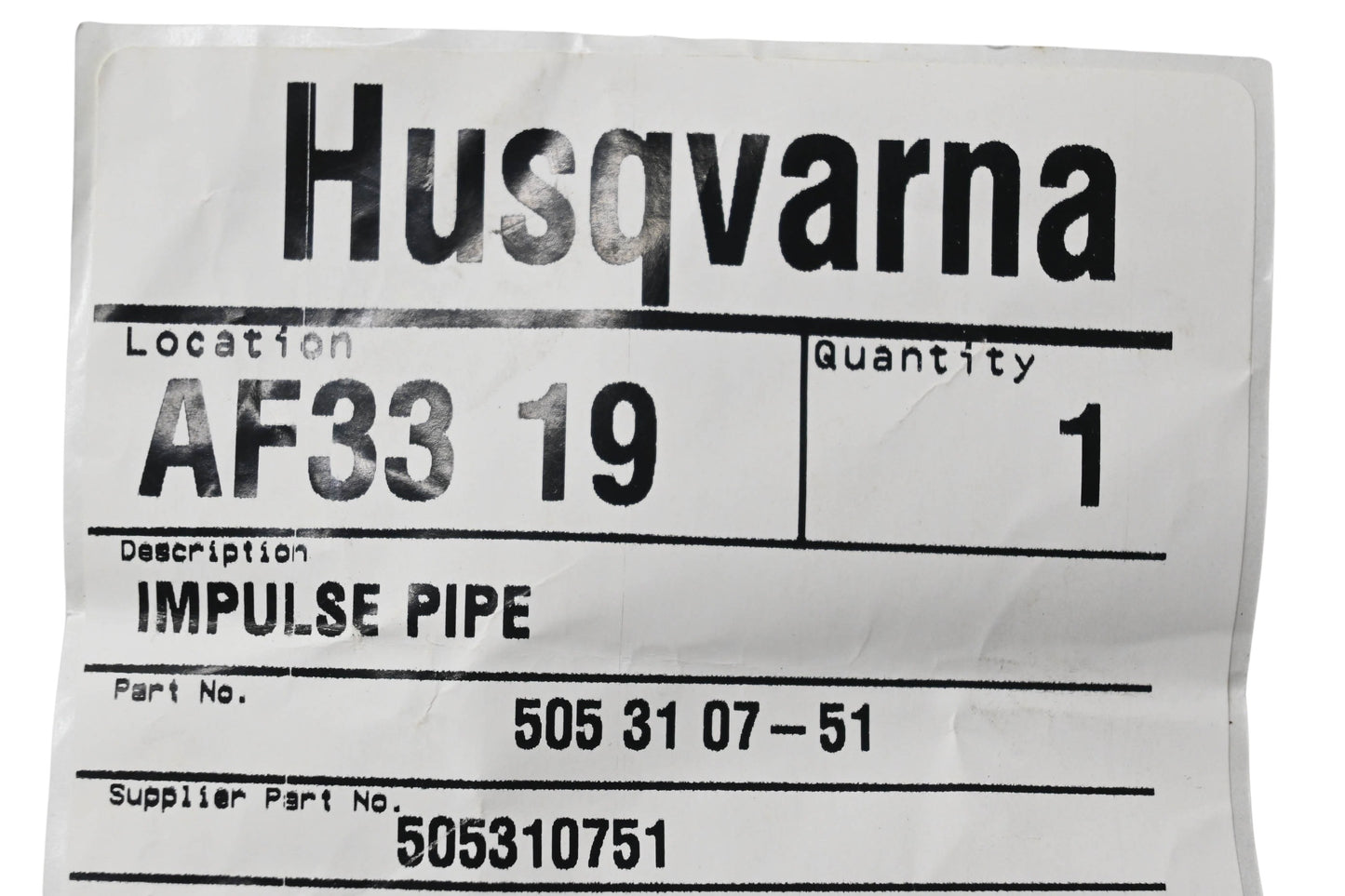 New OEM Husqvarna 505 31 07-51, 505310751 Impulse Pipe NOS