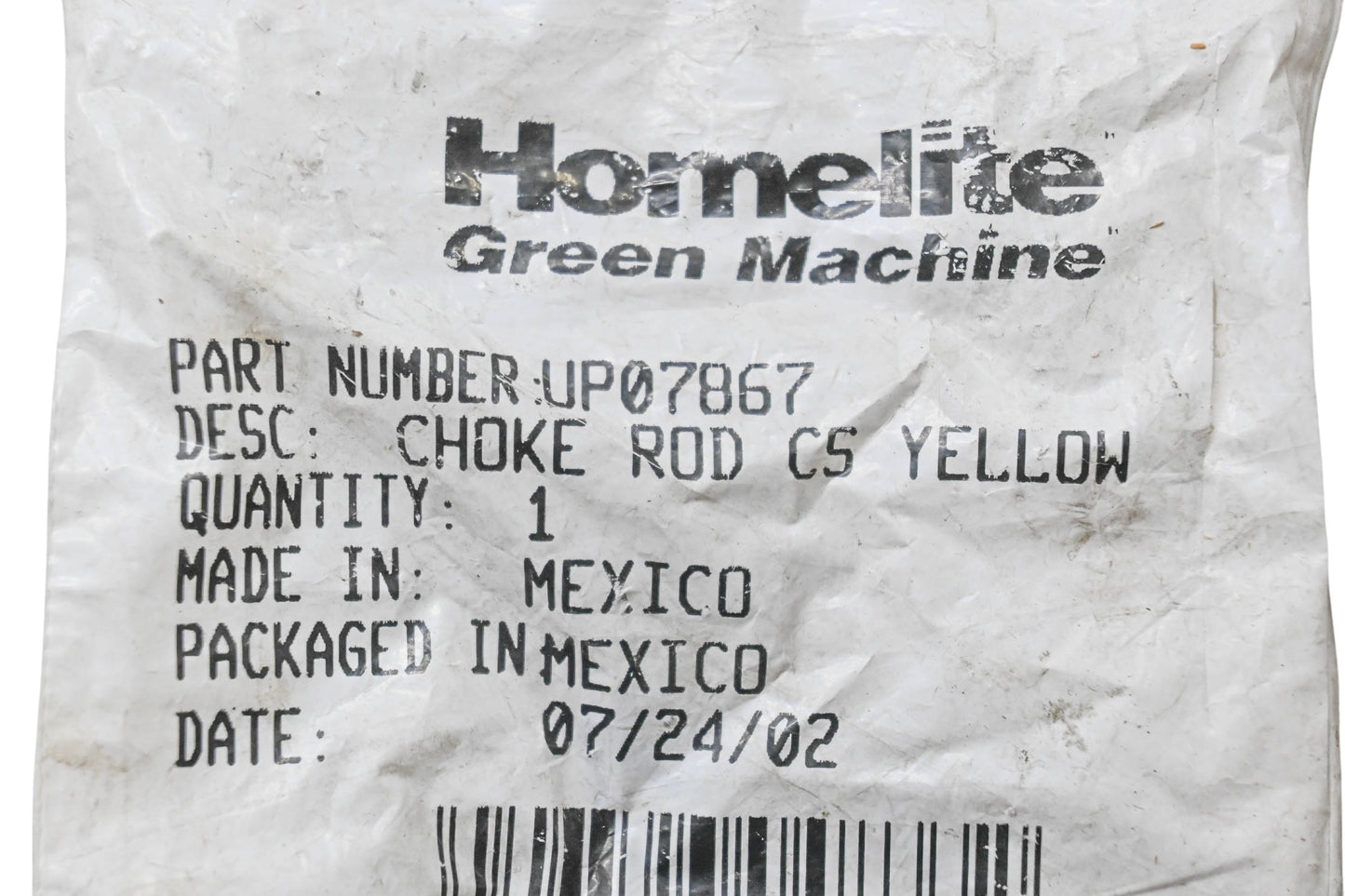 Homelite UP07867 Yellow Choke Rod NOS