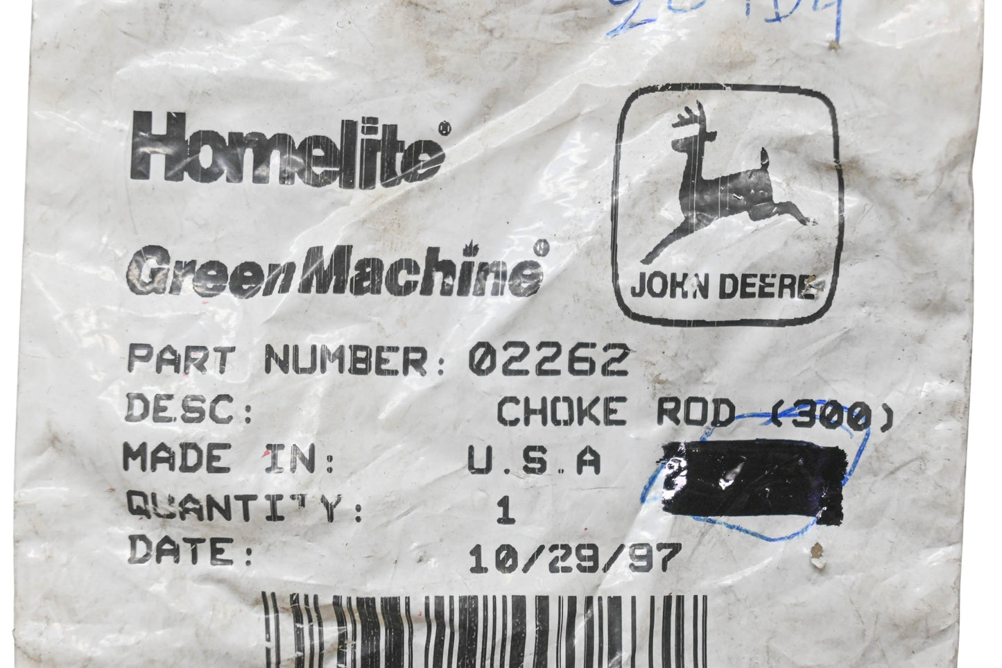 Homelite 02262 Choke Rod NOS