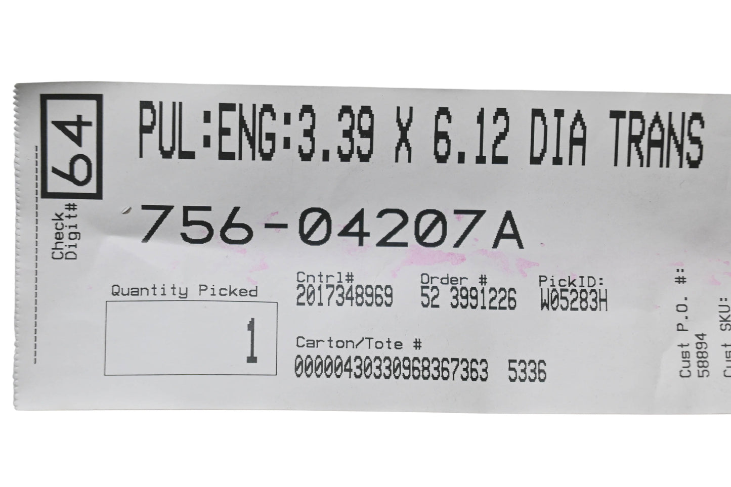 MTD 756-04207A Double Engine Pulley NOS
