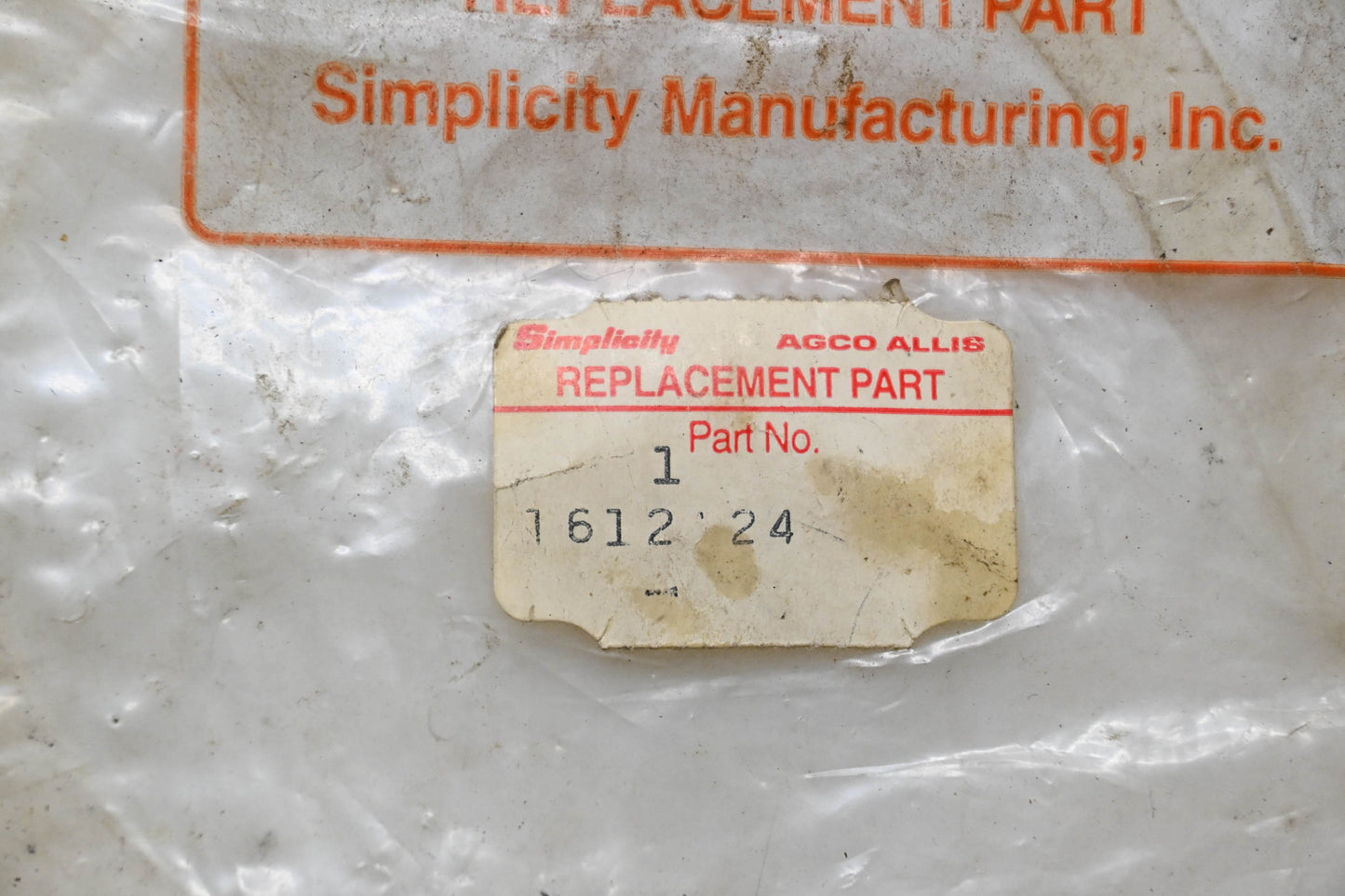 Simplicity 1612124 Gear Case Gasket NOS
