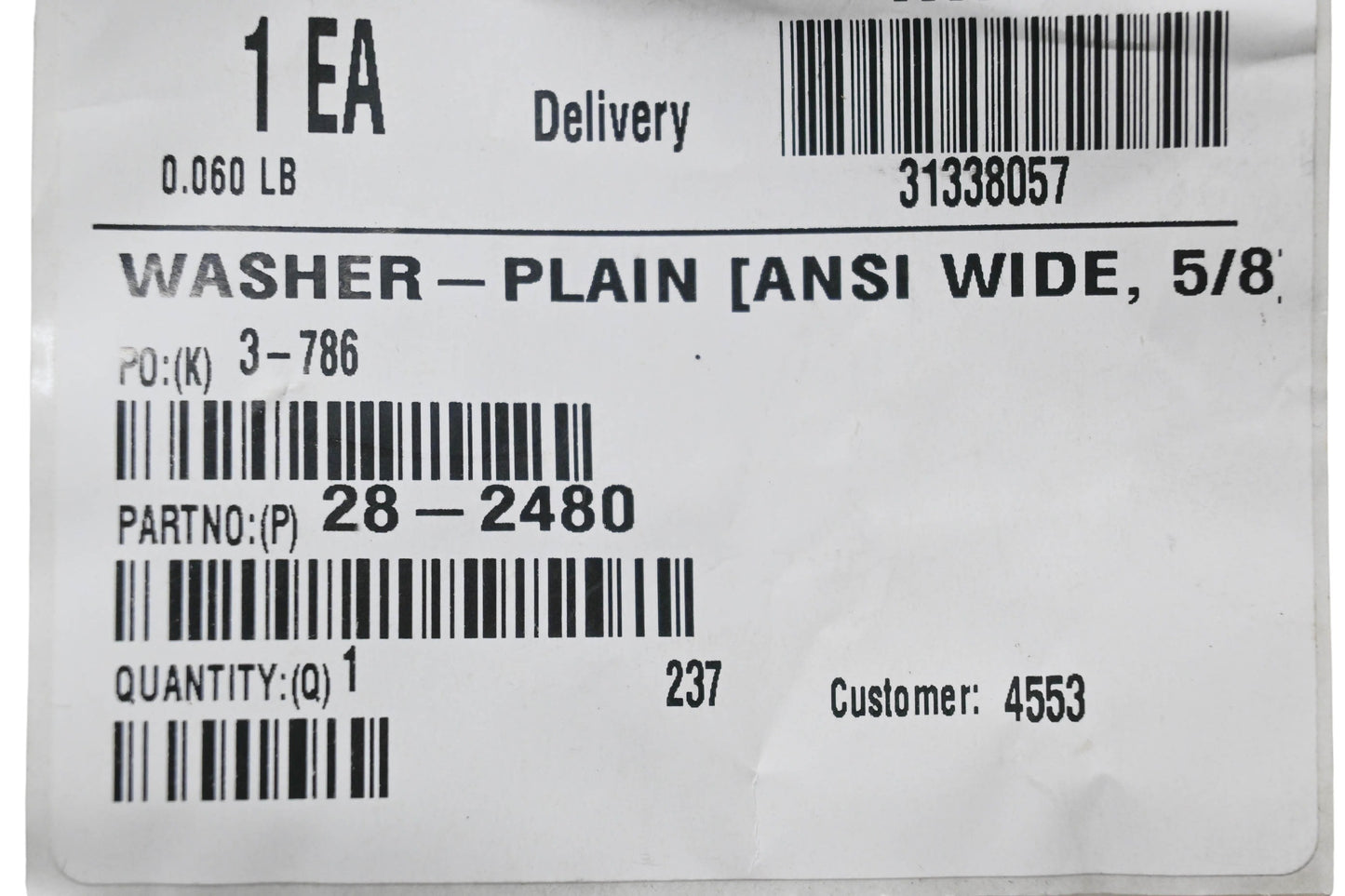 Toro 28-2480 Plain Washer NOS