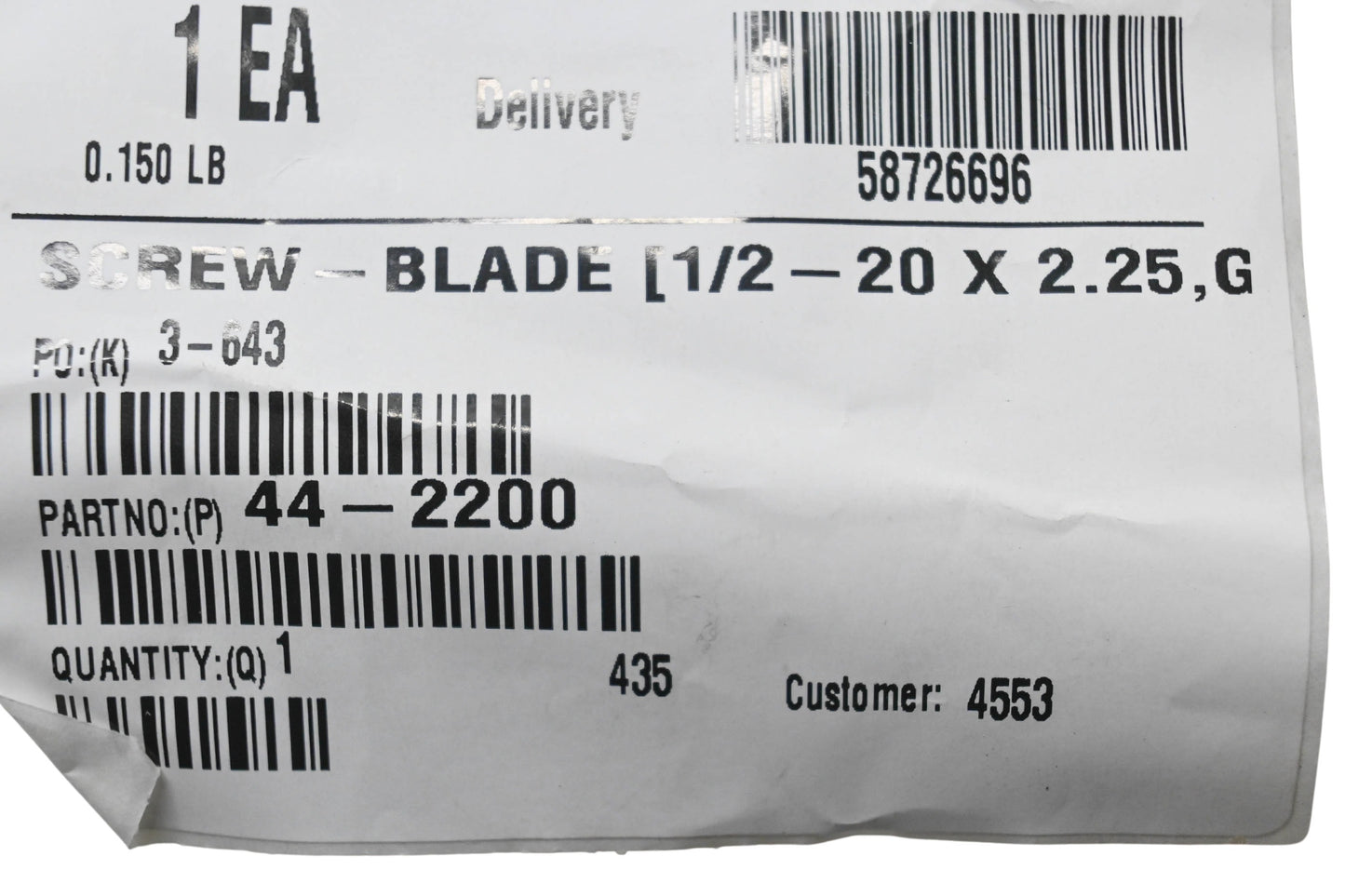 Toro 44-2200 Blade Screw NOS