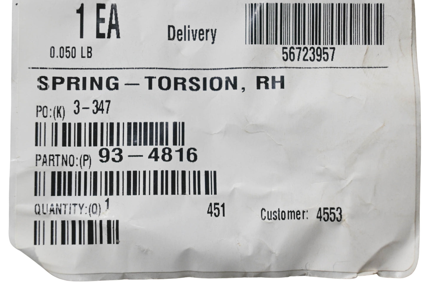Toro 93-4816 Torsion Spring NOS