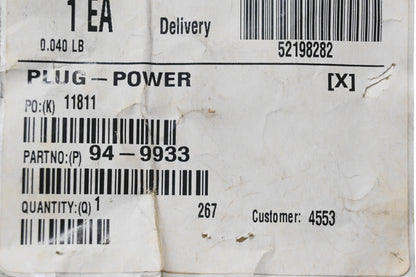 Toro 94-9933 Power Plug NOS