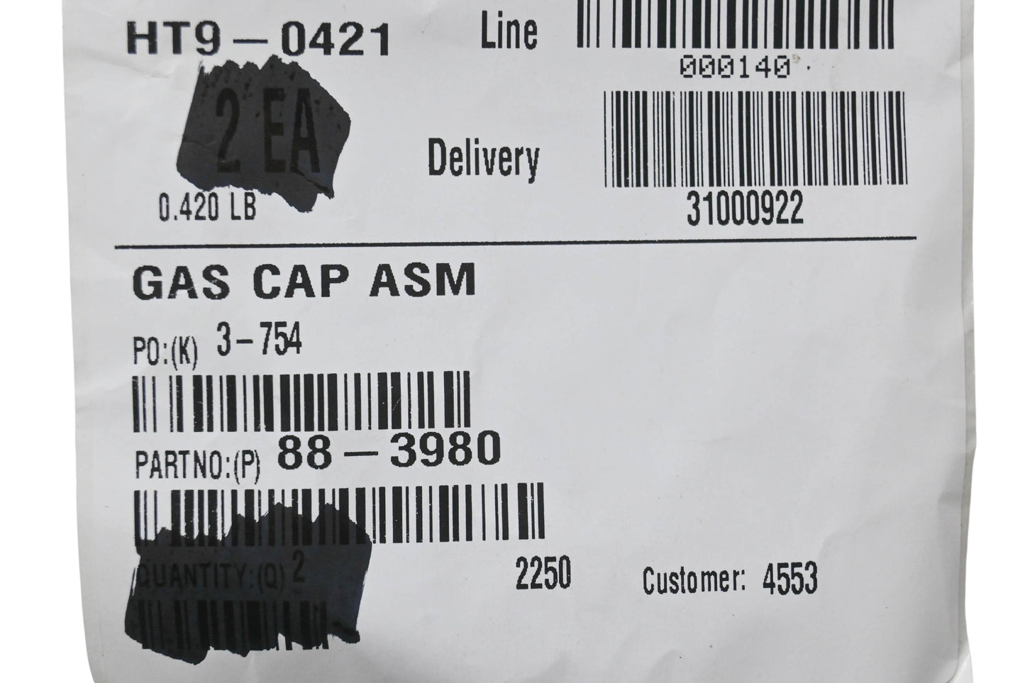 Toro 88-3980 Gas Cap Assembly NOS