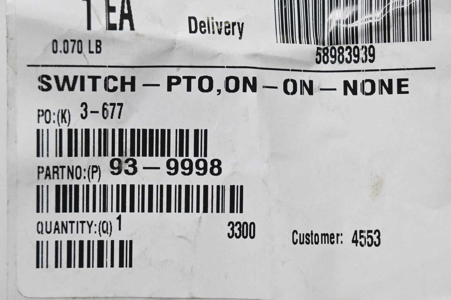 Toro 93-9998 PTO Switch NOS