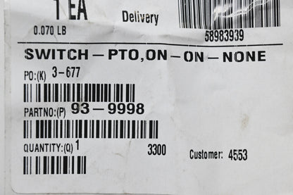 Toro 93-9998 PTO Switch NOS