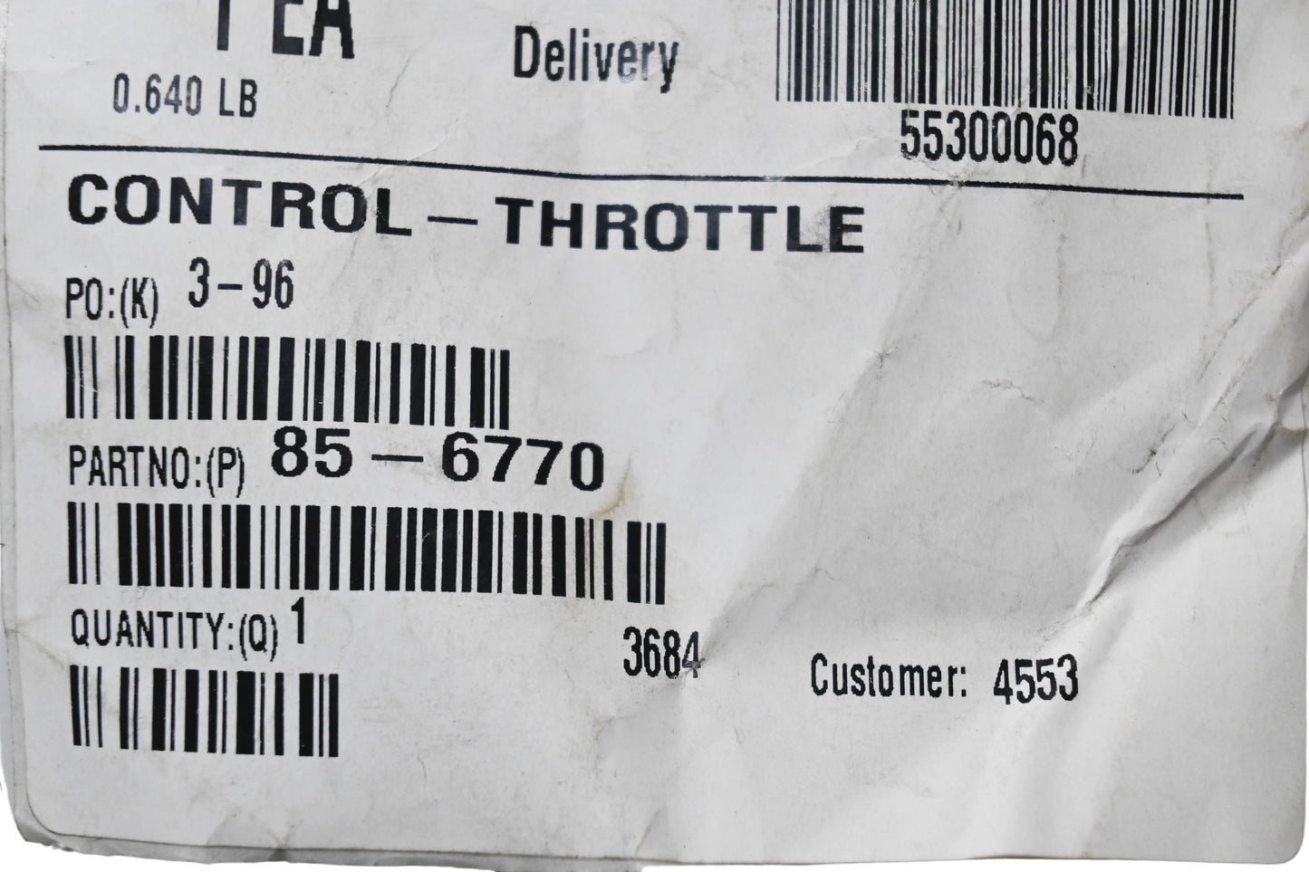 Toro 85-6770 Throttle Control NOS