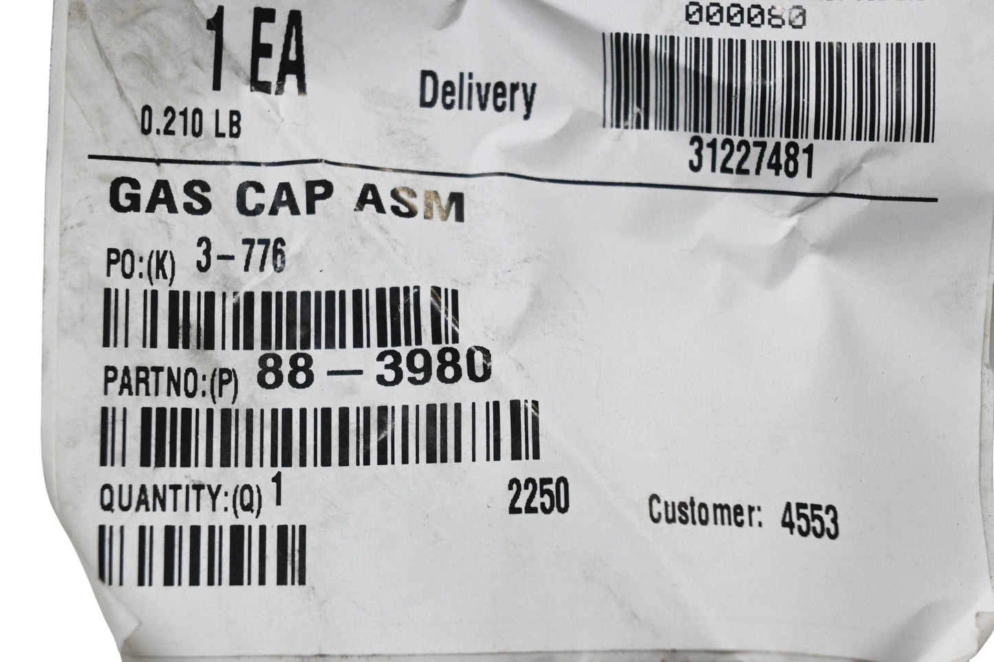 Toro 88-3980 Fuel Cap NOS