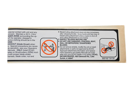 New OEM Echo 89016054130 Caution Label NOS