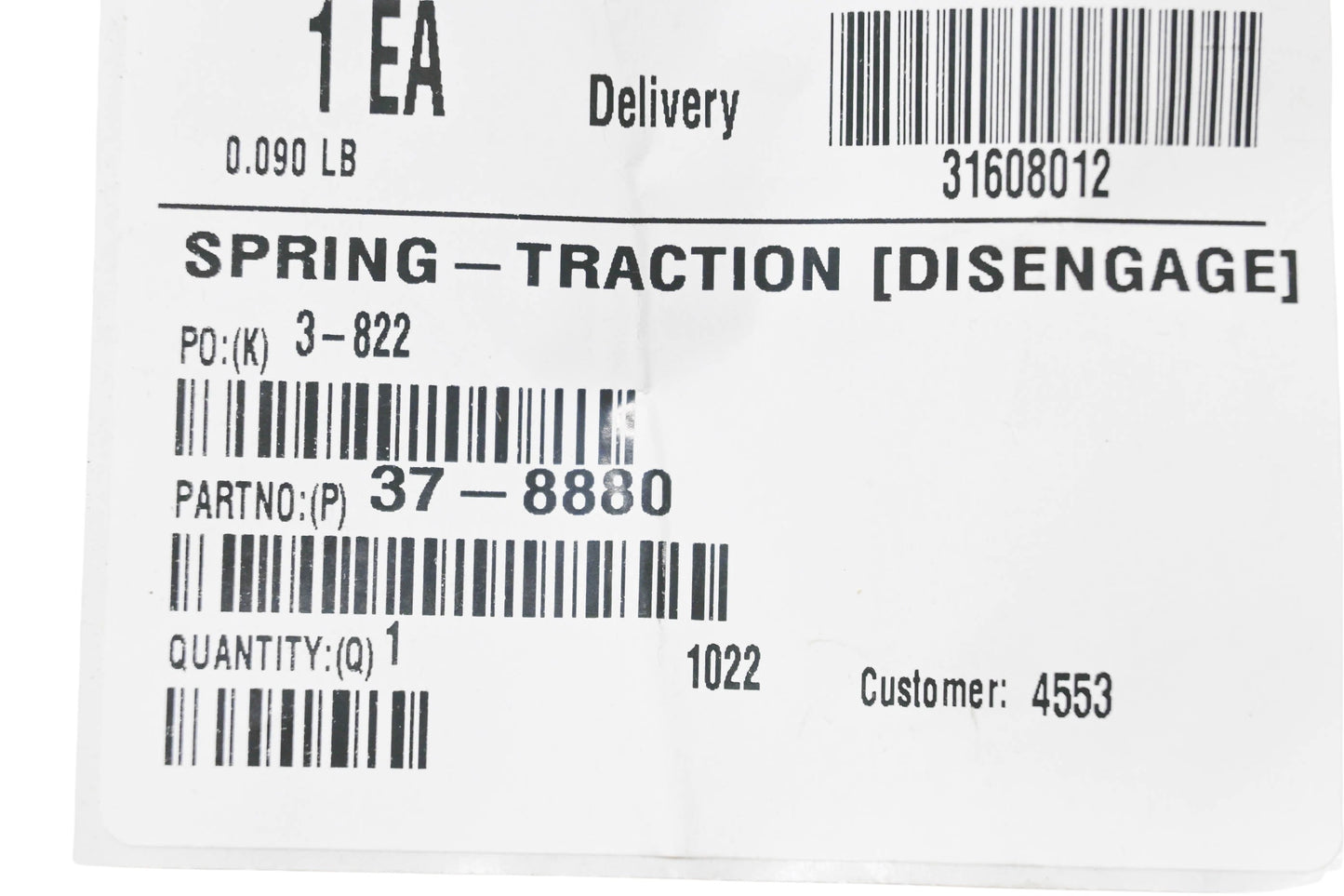Toro 37-8880 Traction Spring NOS