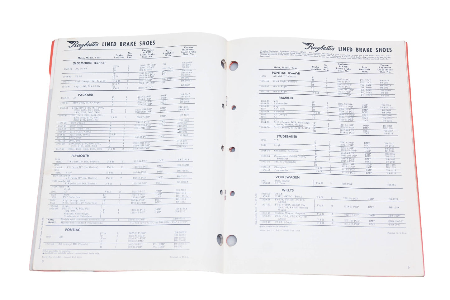 Raybestos 21-LBS 1959 Lined Brake Shoe Catalog